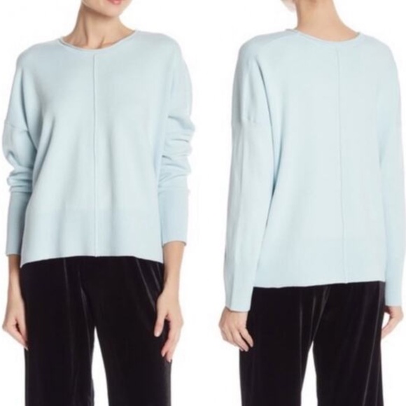 French Connection Della Vhari Light Blue Front Seam Sweater Size Large - Picture 2 of 6